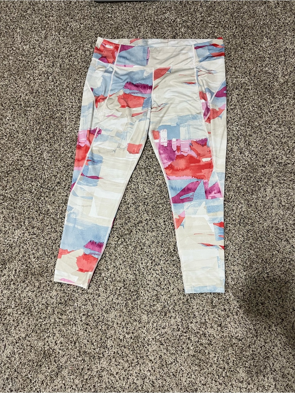 tek gear Multicolor Abstract Print Leggings - White, Blue, Pink, Red